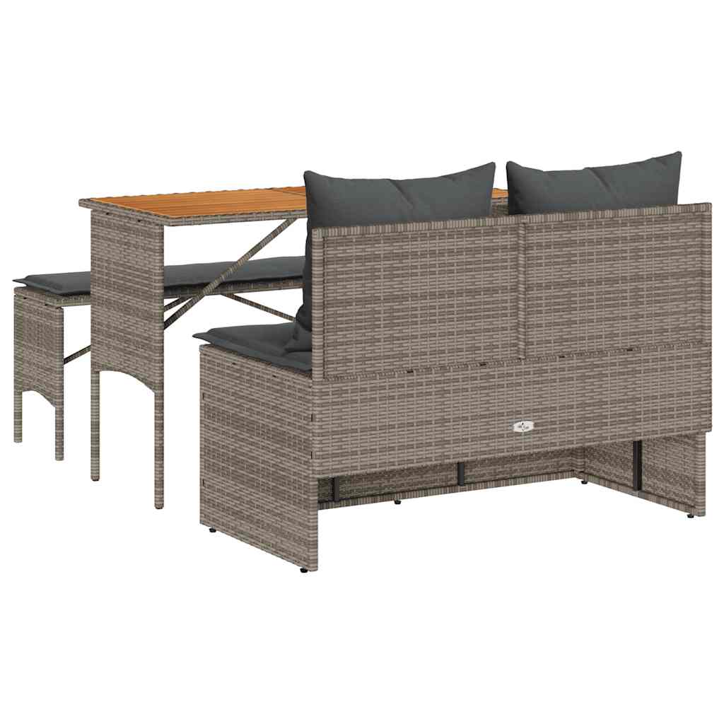 3 részes szürke polyrattan kerti étkezőgarnitúra párnával