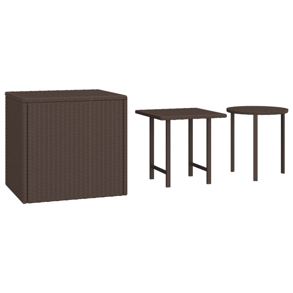 3 db barna polyrattan kerti kisasztal