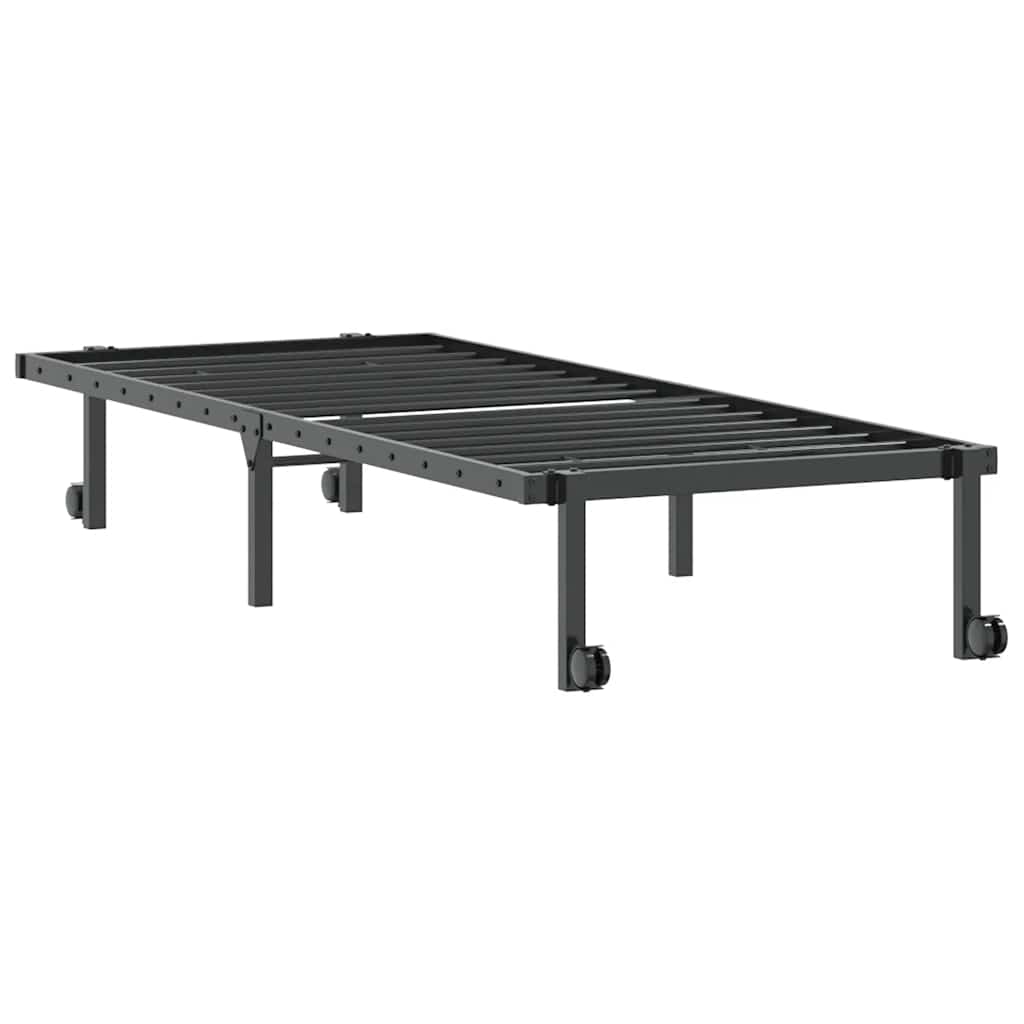fekete acél ágykeret matrac nélkül összecsukható 80x200 cm
