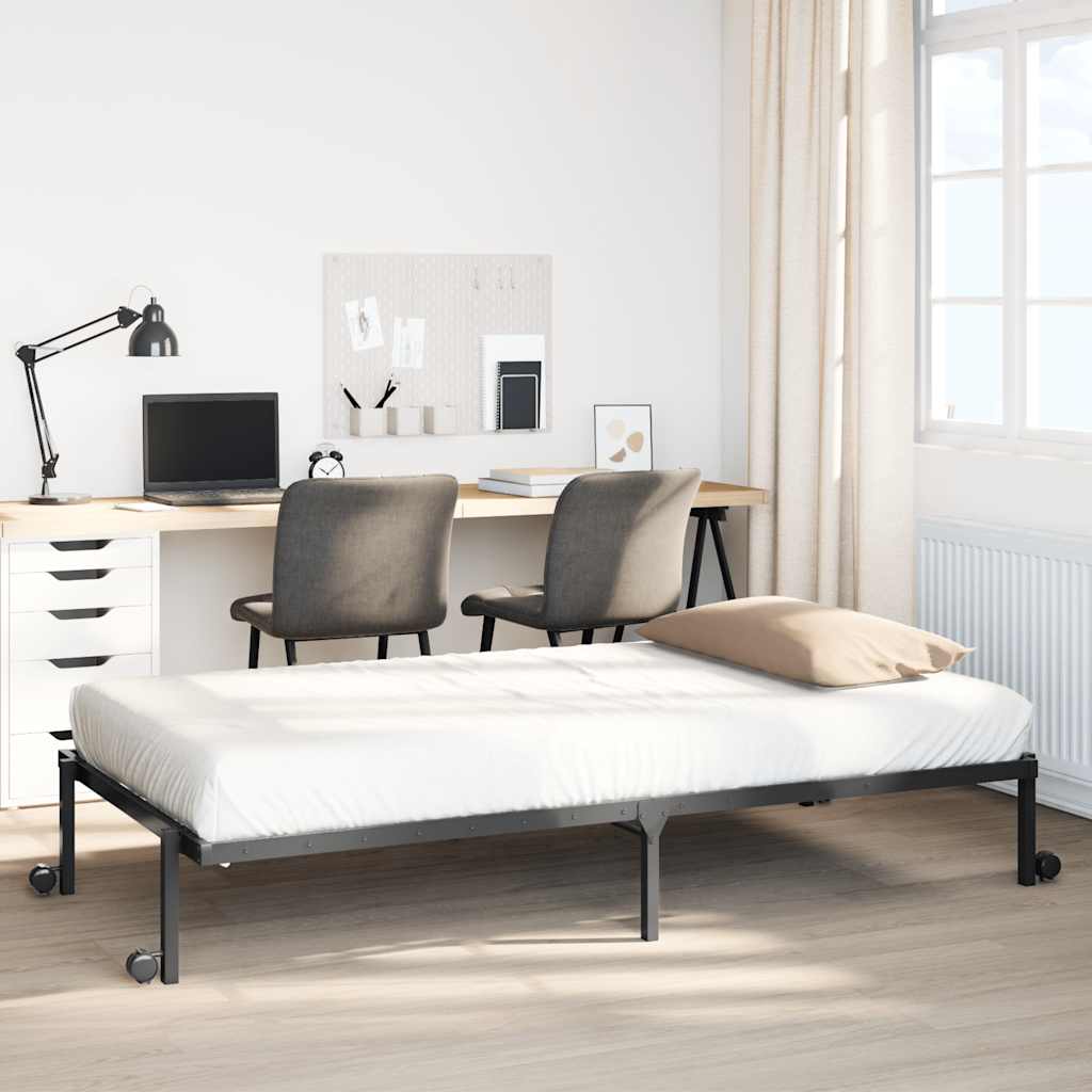 fekete acél ágykeret matrac nélkül összecsukható 80x200 cm