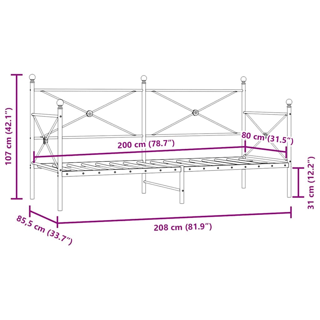 kanapéágy matrac nélkül fekete 80x200 cm acél