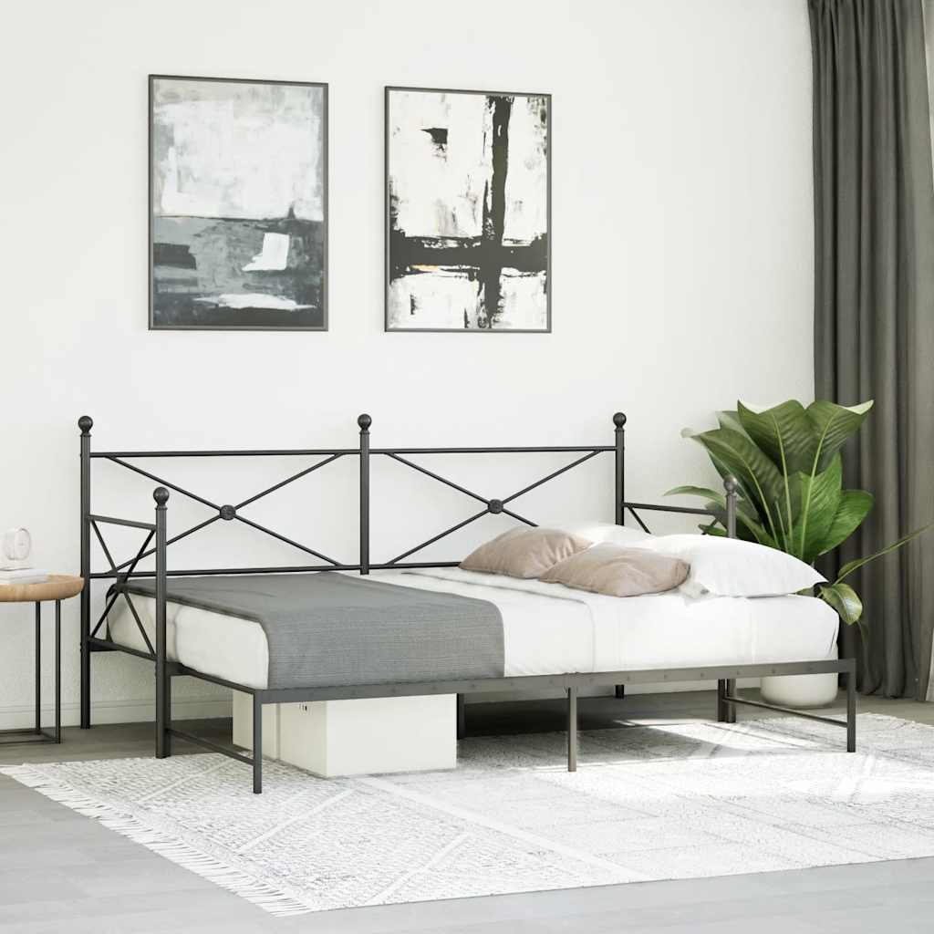 fekete acél kihúzható kanapéágy matrac nélkül 75x190 cm