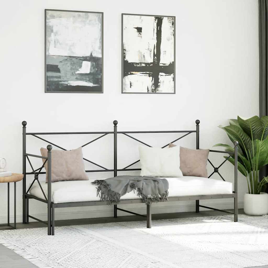 fekete acél kihúzható kanapéágy matrac nélkül 75x190 cm