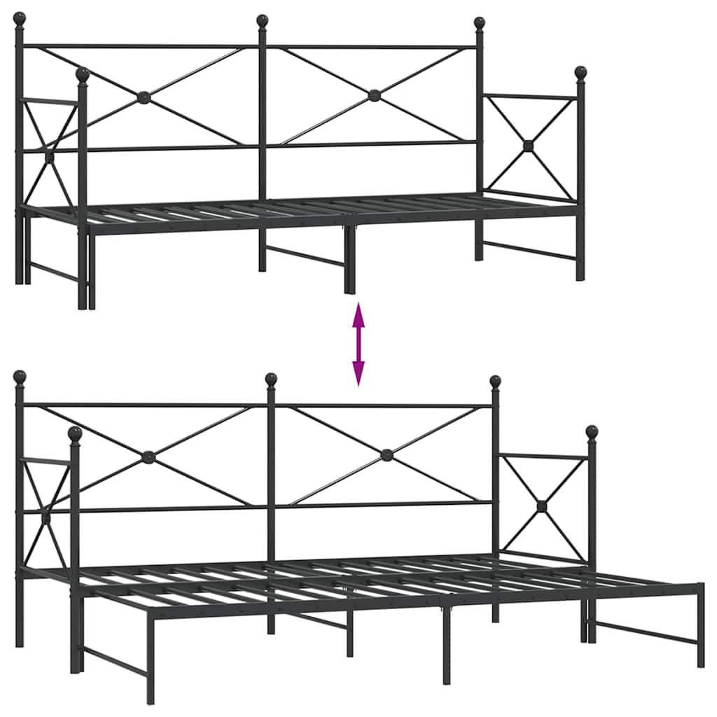 fekete acél kihúzható kanapéágy matrac nélkül 75x190 cm