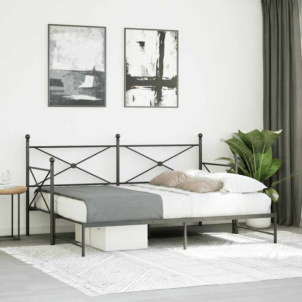 kihúzható kanapéágy matrac nélkül fekete 90x190 cm acél
