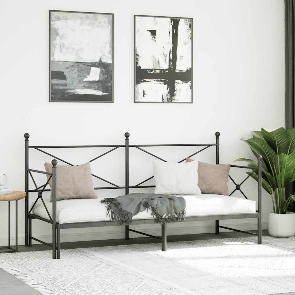 kihúzható kanapéágy matrac nélkül fekete 90x190 cm acél
