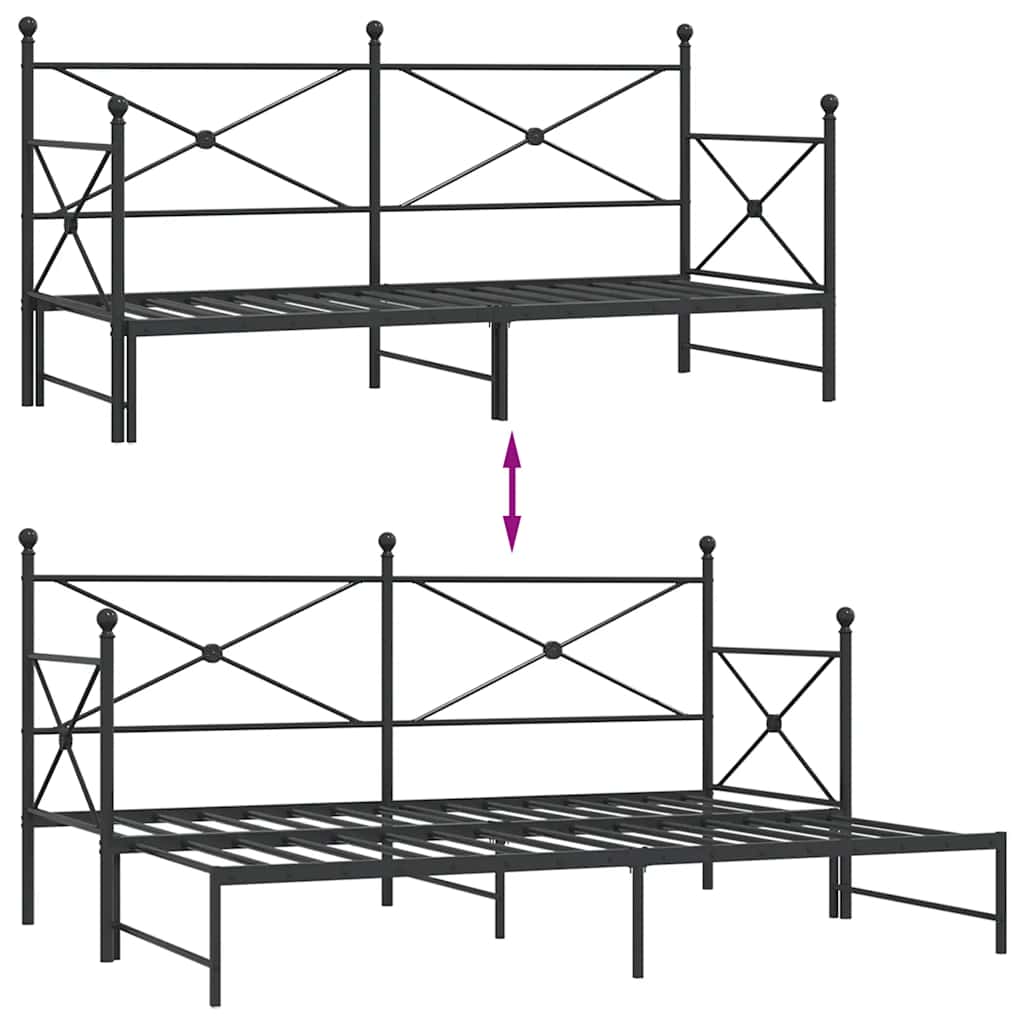 kihúzható kanapéágy matrac nélkül fekete 90x190 cm acél