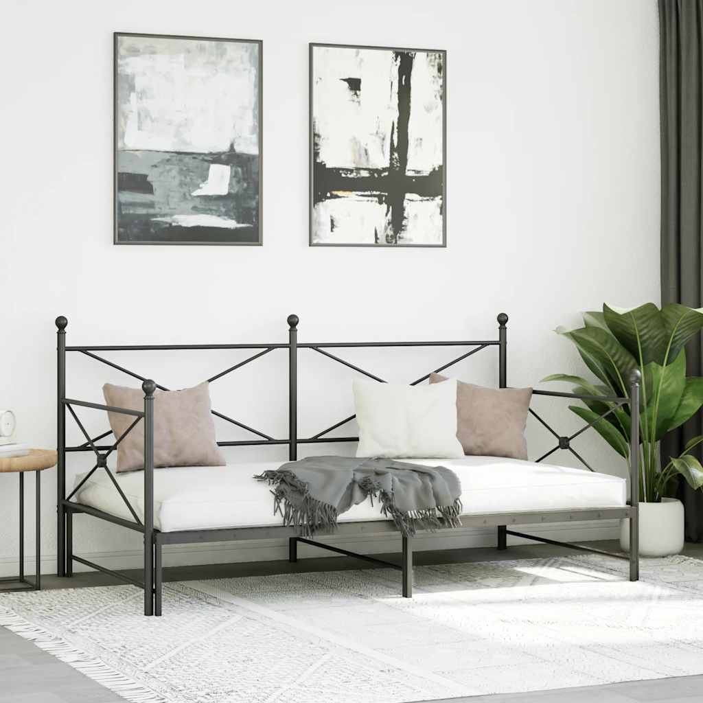 kihúzható kanapéágy matrac nélkül fekete 100x200 cm acél