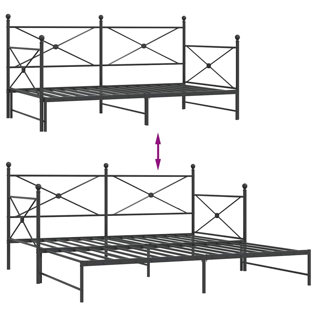 kihúzható kanapéágy matrac nélkül fekete 100x200 cm acél