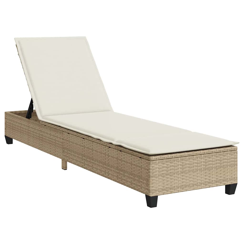 bézs polyrattan napozóágy párnákkal 55x200x25,5 cm