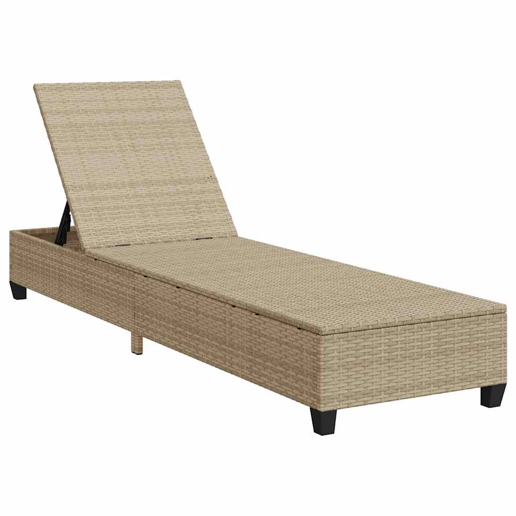bézs polyrattan napozóágy párnákkal 55x200x25,5 cm
