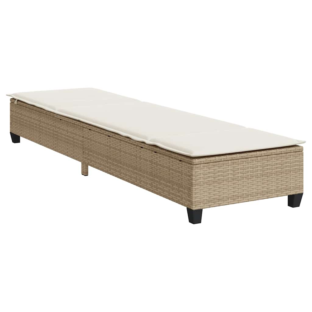 bézs polyrattan napozóágy párnákkal 55x200x25,5 cm