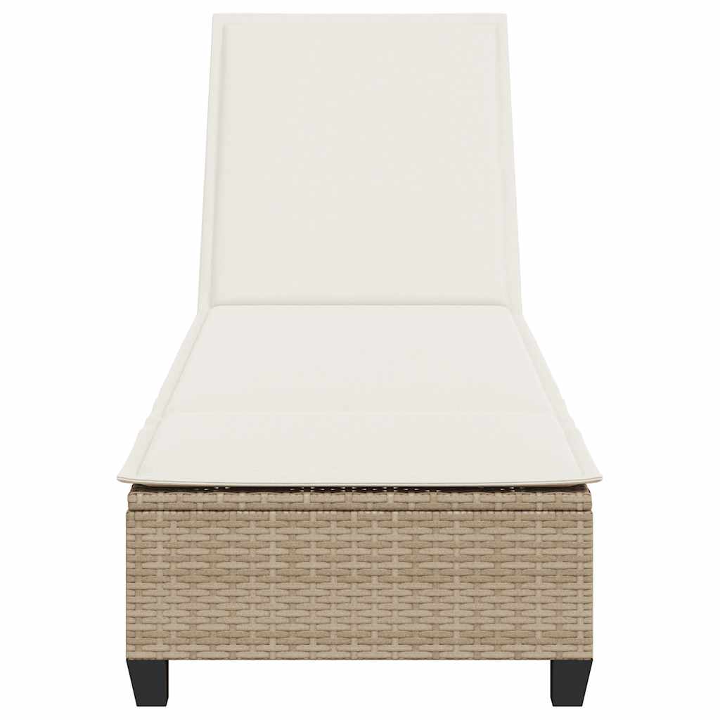 bézs polyrattan napozóágy párnákkal 55x200x25,5 cm