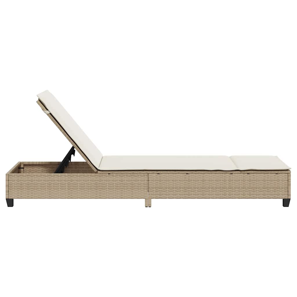 bézs polyrattan napozóágy párnákkal 55x200x25,5 cm