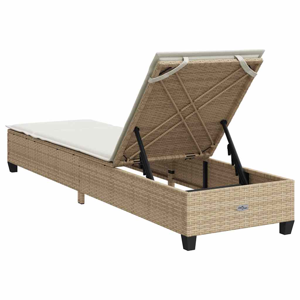 bézs polyrattan napozóágy párnákkal 55x200x25,5 cm