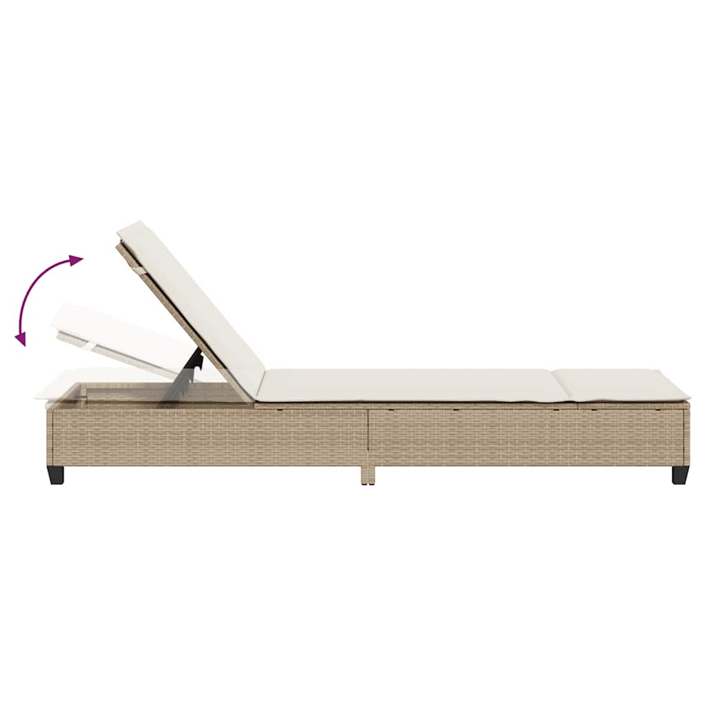 bézs polyrattan napozóágy párnákkal 55x200x25,5 cm