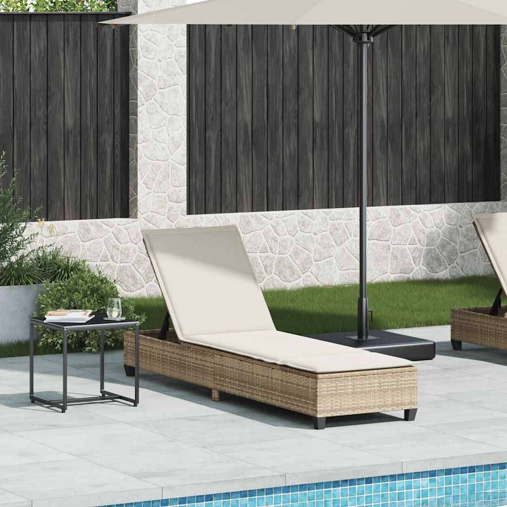 bézs polyrattan napozóágy párnákkal 55x200x25,5 cm