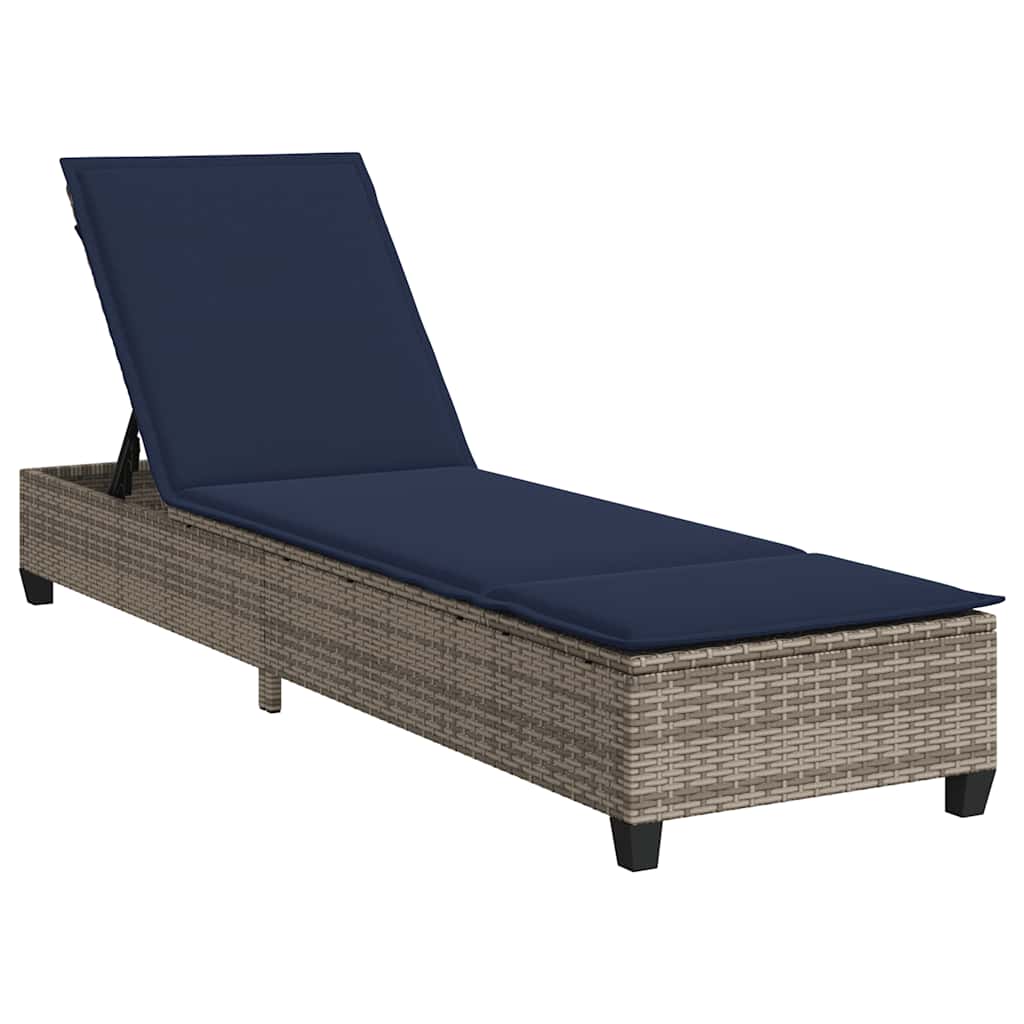 szürke polyrattan napozóágy párnákkal 55x200x25,5 cm