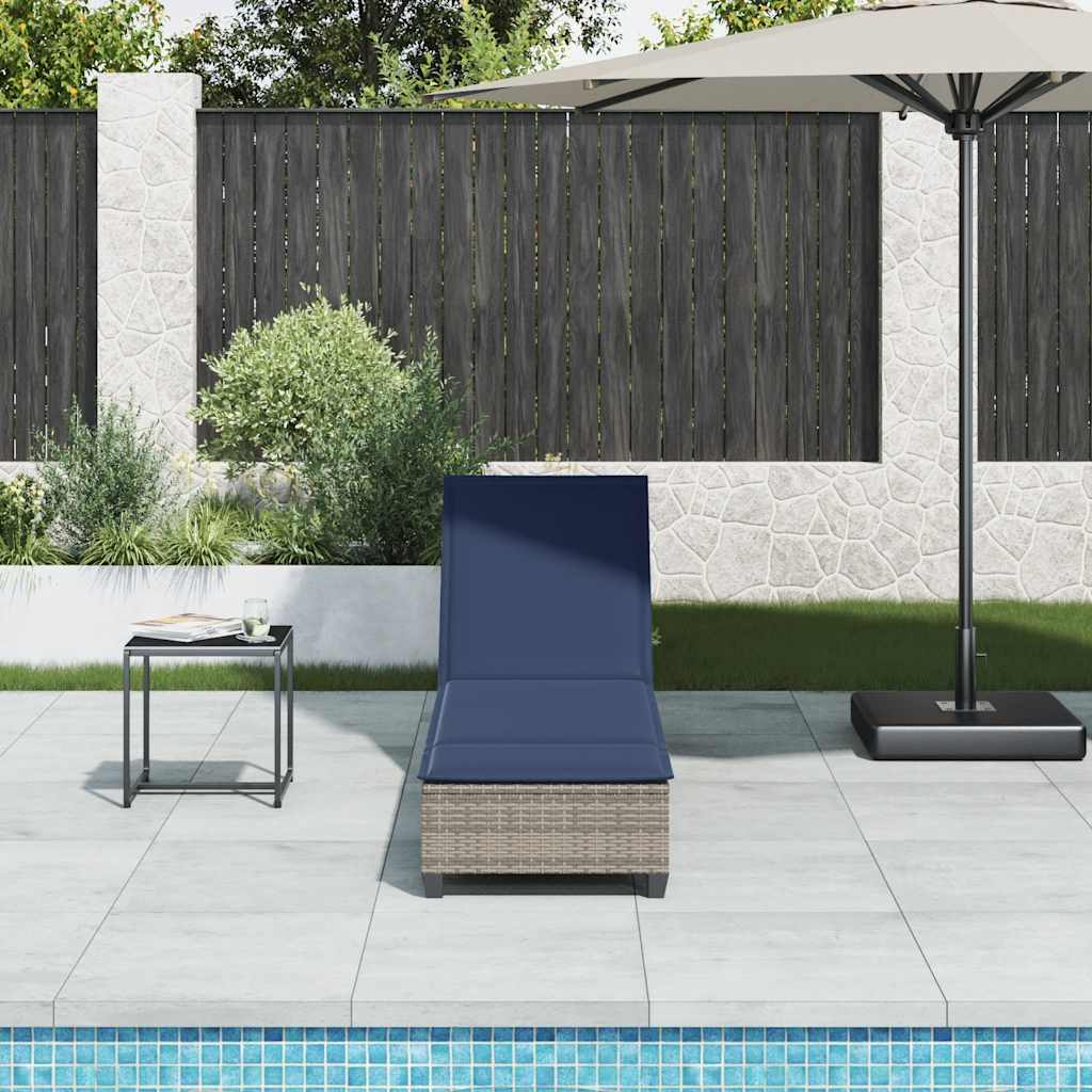 szürke polyrattan napozóágy párnákkal 55x200x25,5 cm