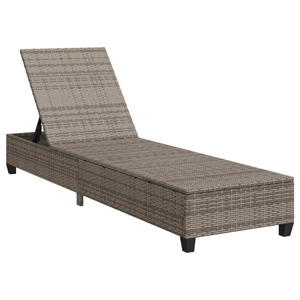 szürke polyrattan napozóágy párnákkal 55x200x25,5 cm
