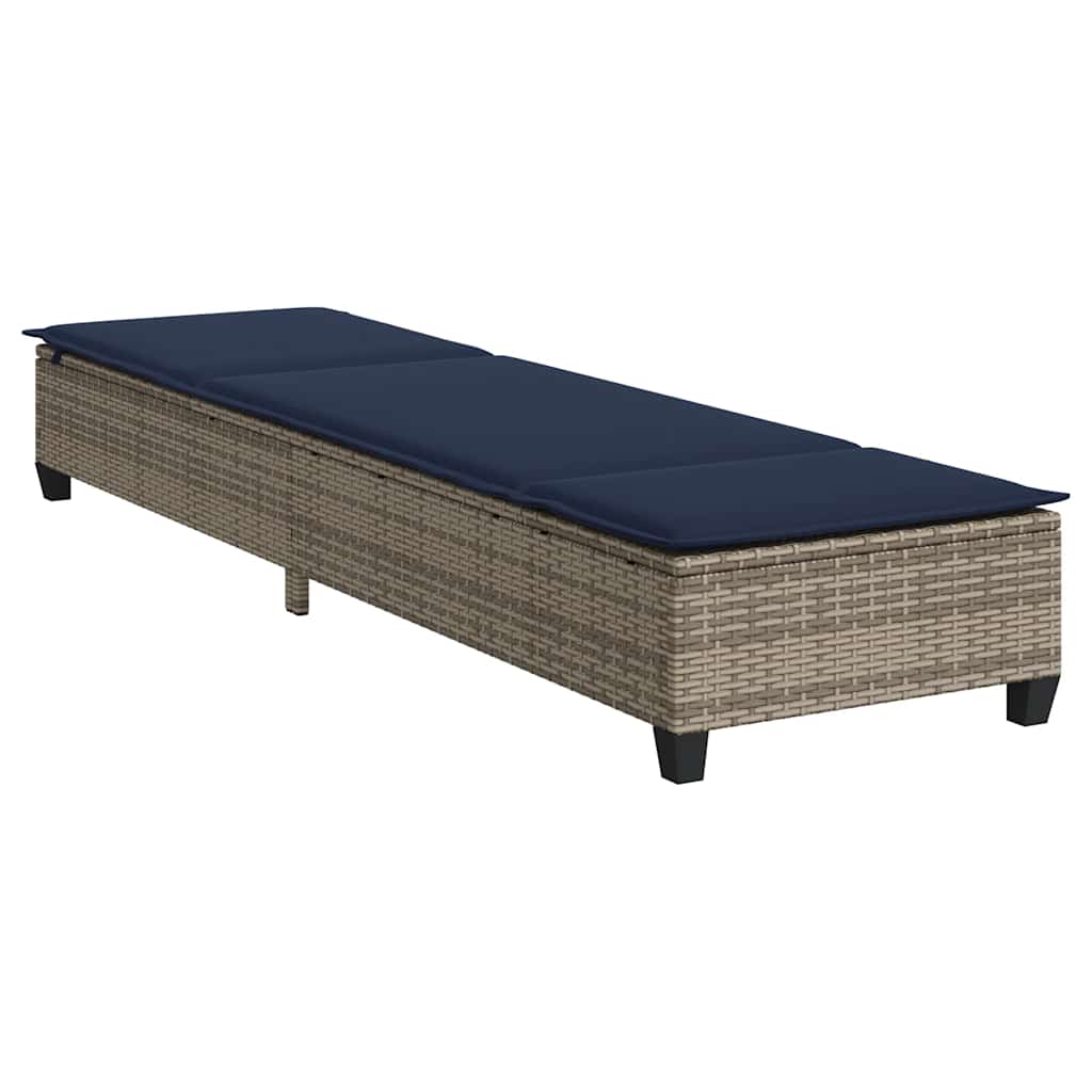 szürke polyrattan napozóágy párnákkal 55x200x25,5 cm