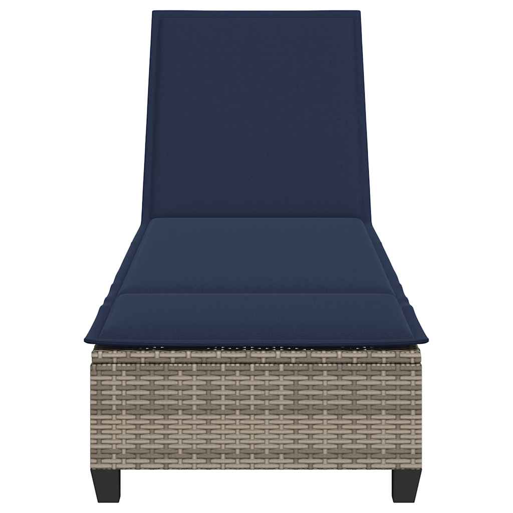 szürke polyrattan napozóágy párnákkal 55x200x25,5 cm