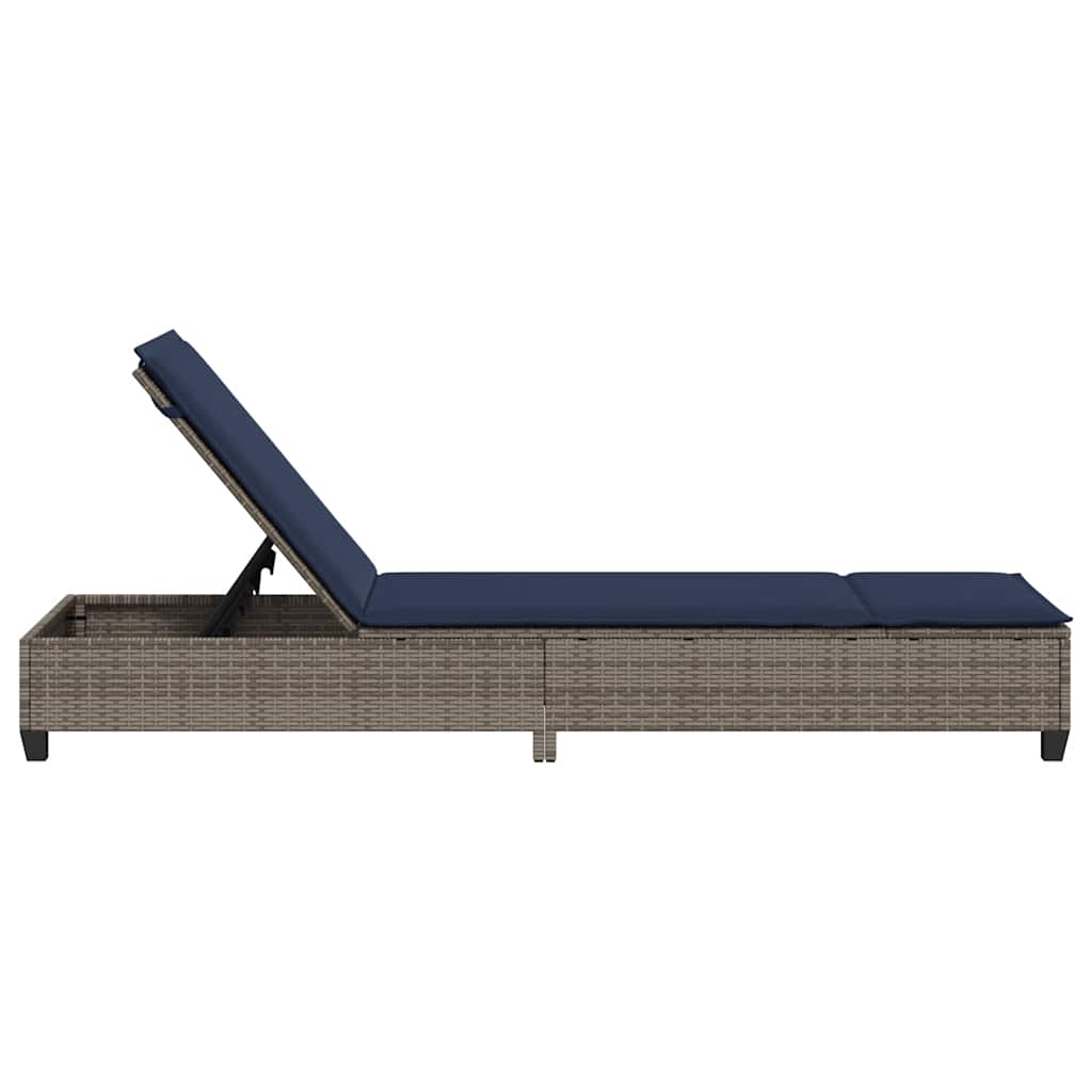 szürke polyrattan napozóágy párnákkal 55x200x25,5 cm