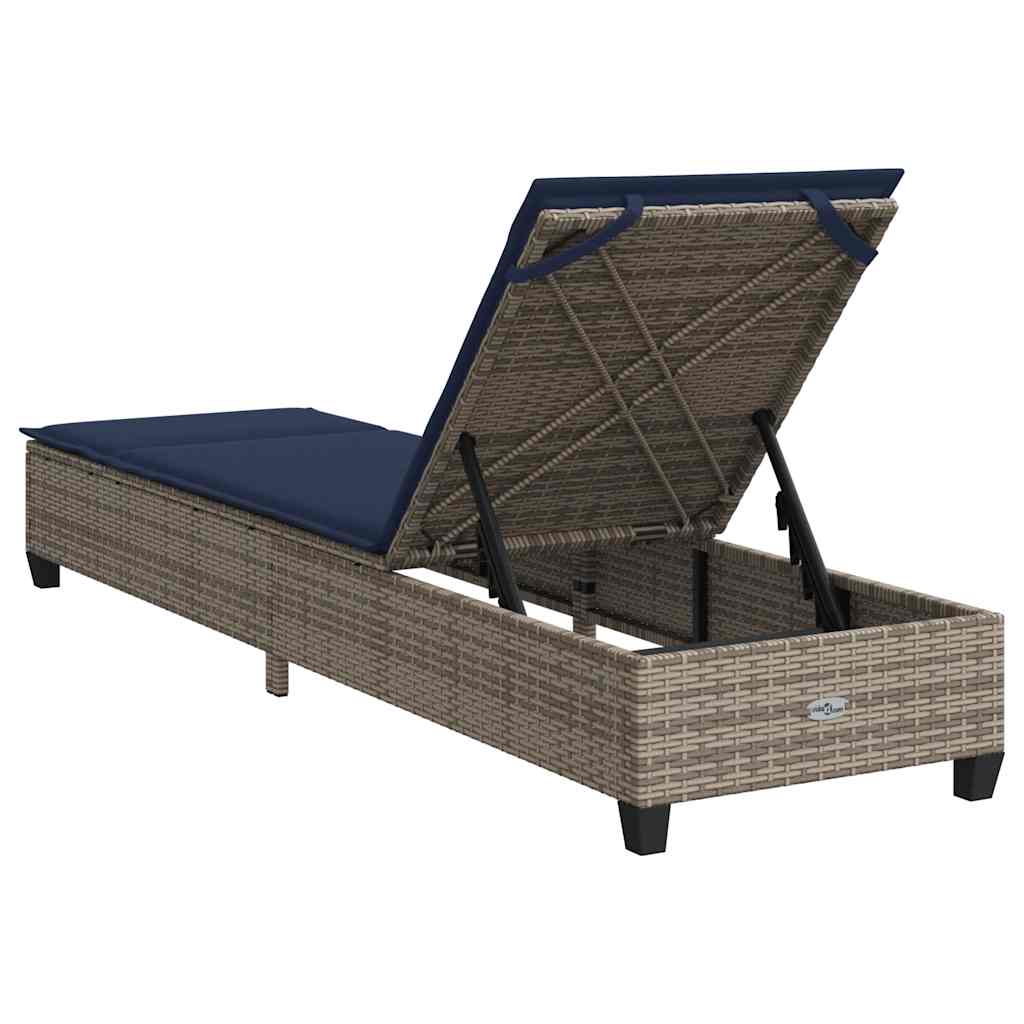 szürke polyrattan napozóágy párnákkal 55x200x25,5 cm