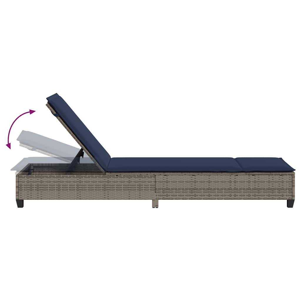 szürke polyrattan napozóágy párnákkal 55x200x25,5 cm
