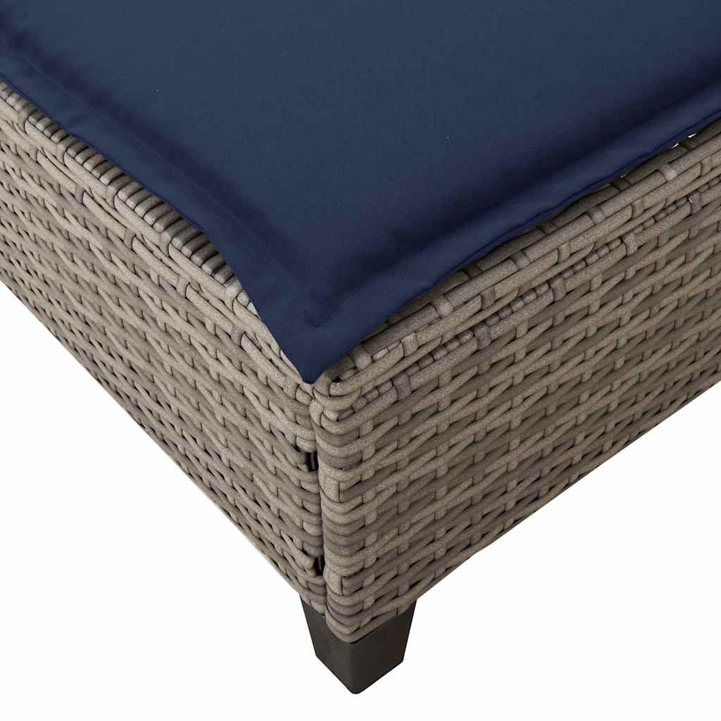 szürke polyrattan napozóágy párnákkal 55x200x25,5 cm