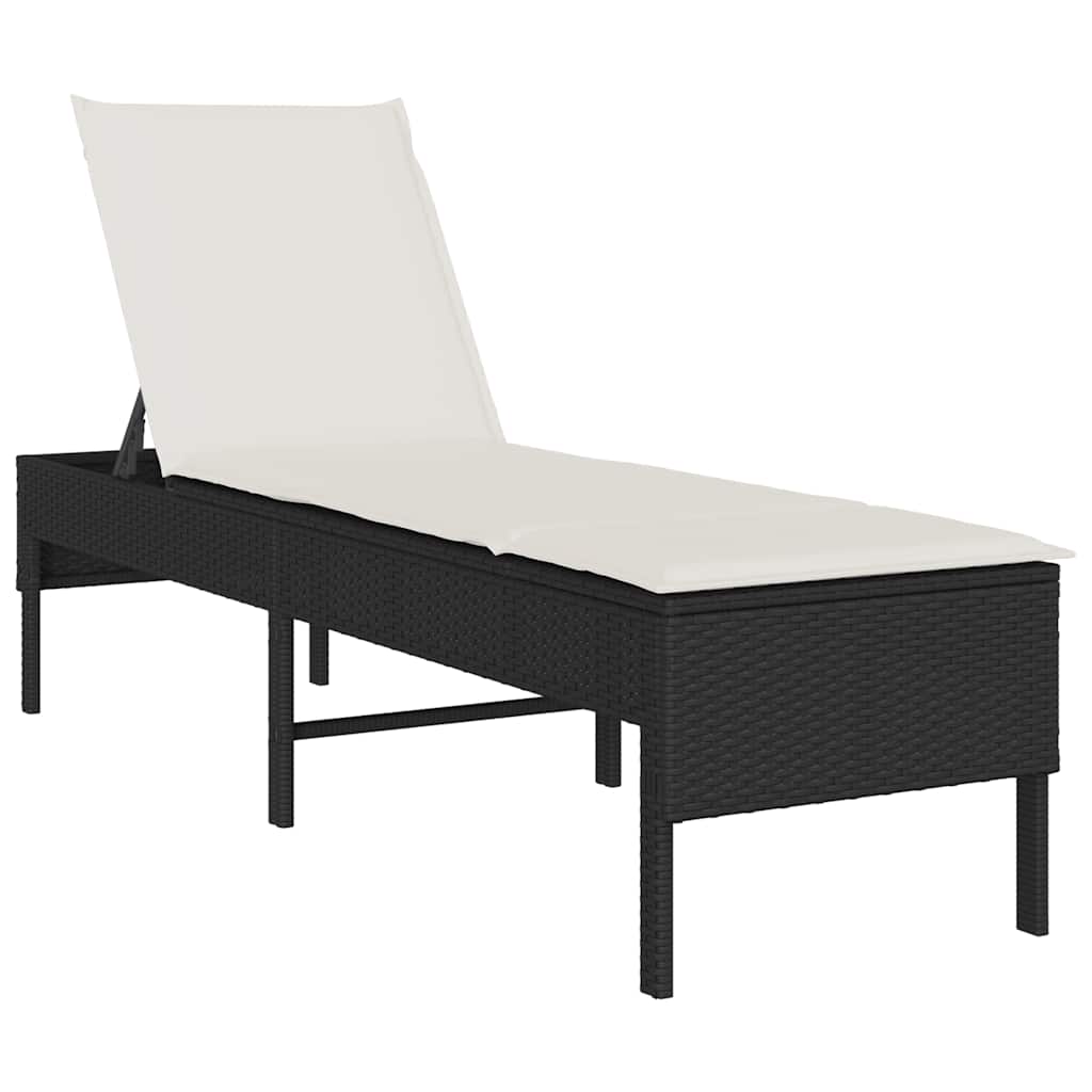 fekete polyrattan napozóágy párnával 55x200x44 cm