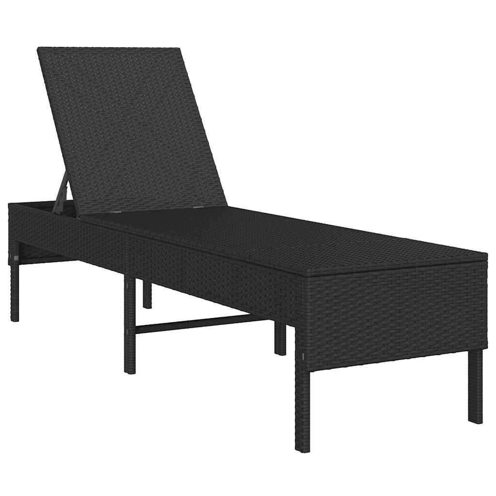fekete polyrattan napozóágy párnával 55x200x44 cm