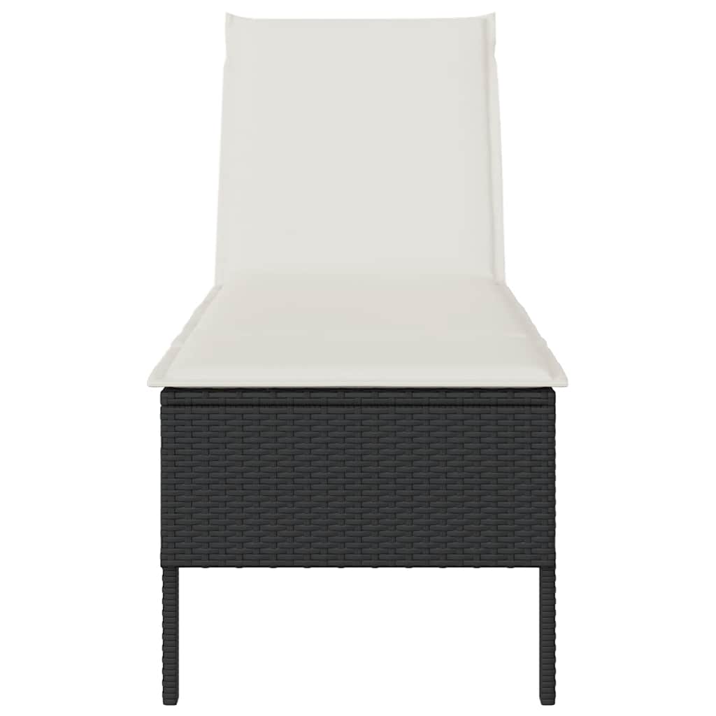 fekete polyrattan napozóágy párnával 55x200x44 cm