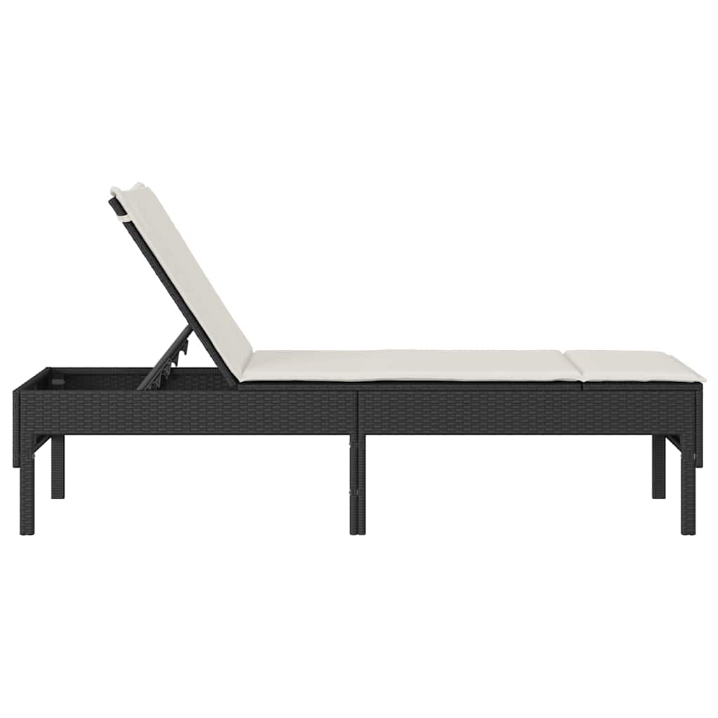 fekete polyrattan napozóágy párnával 55x200x44 cm