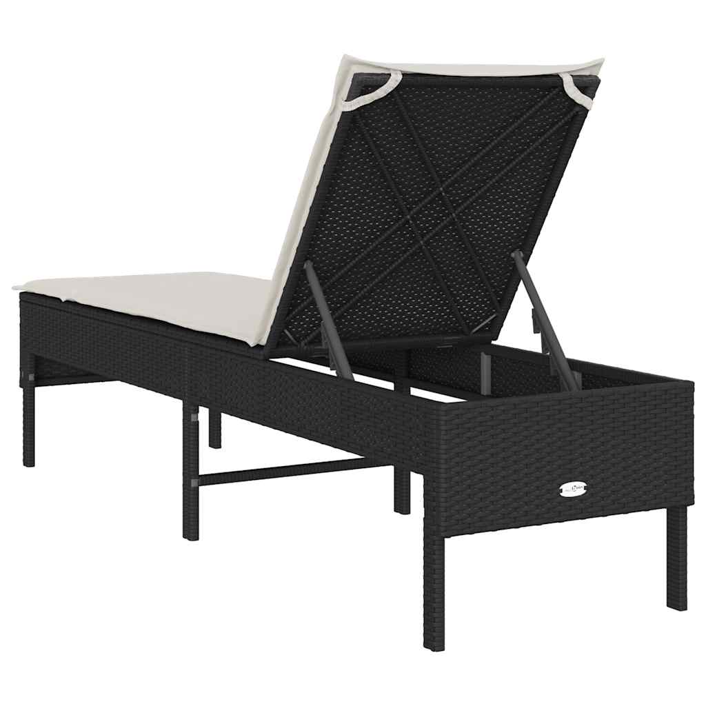 fekete polyrattan napozóágy párnával 55x200x44 cm