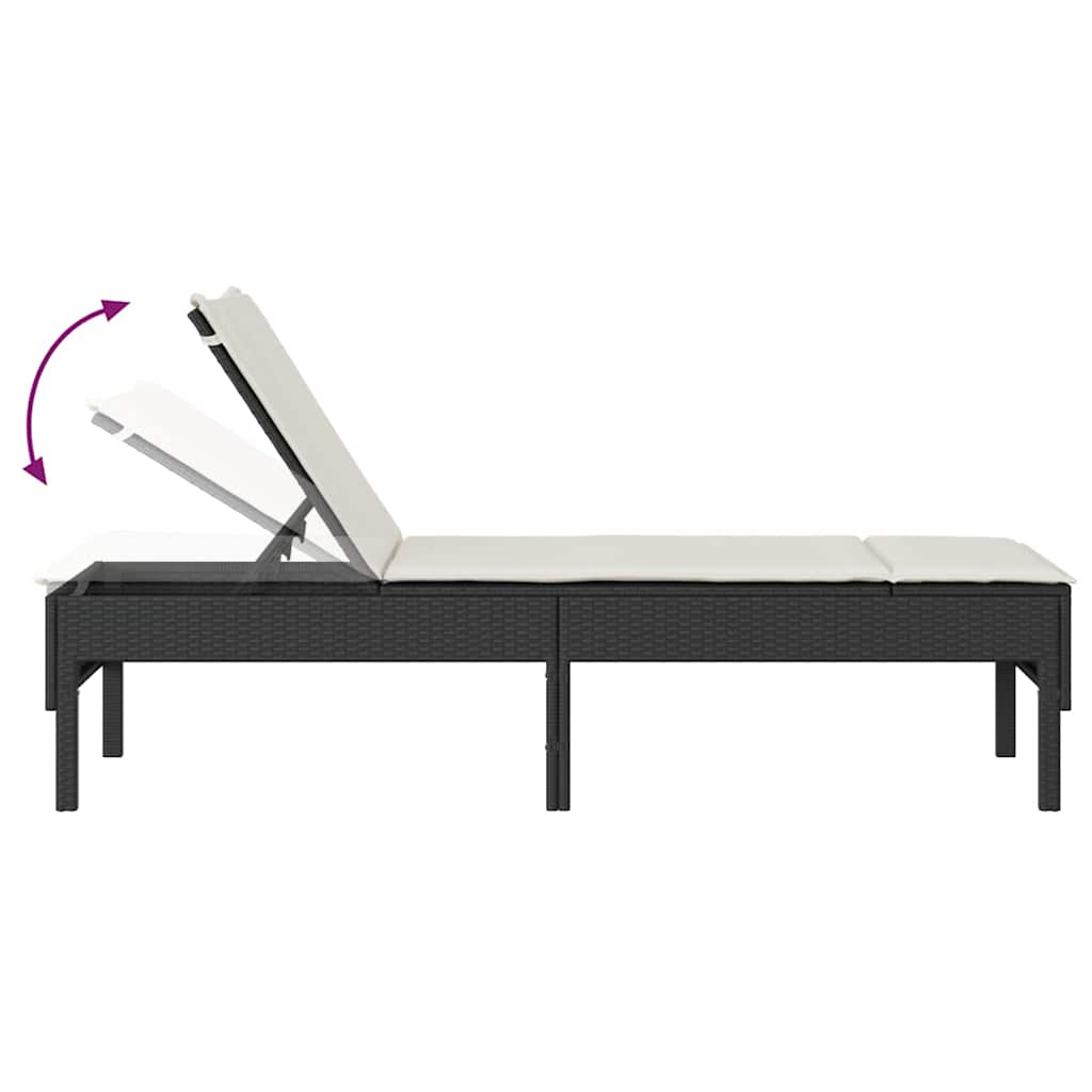 fekete polyrattan napozóágy párnával 55x200x44 cm