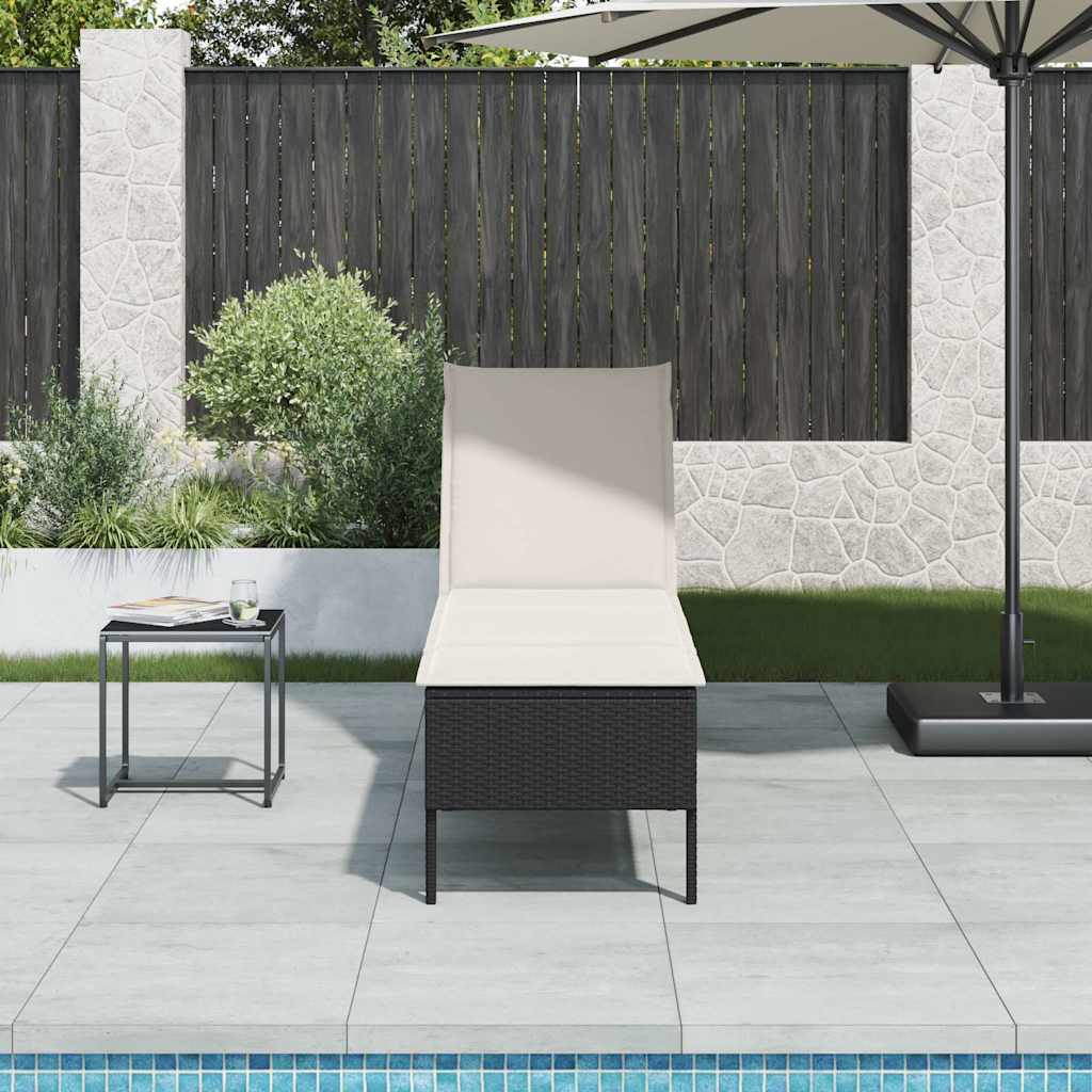 fekete polyrattan napozóágy párnával 55x200x44 cm