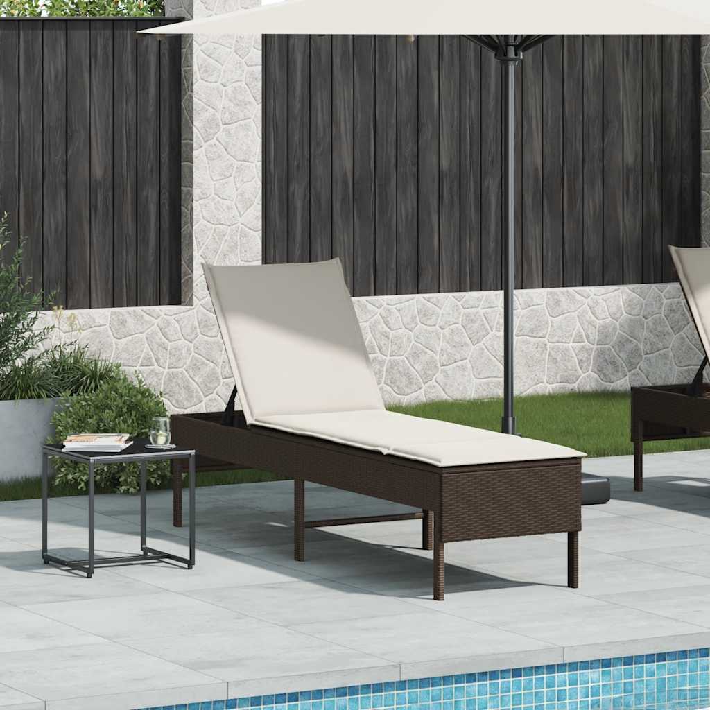 barna polyrattan napozóágy párnával 55x200x44 cm