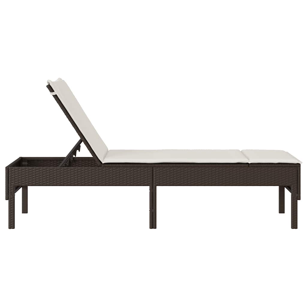 barna polyrattan napozóágy párnával 55x200x44 cm