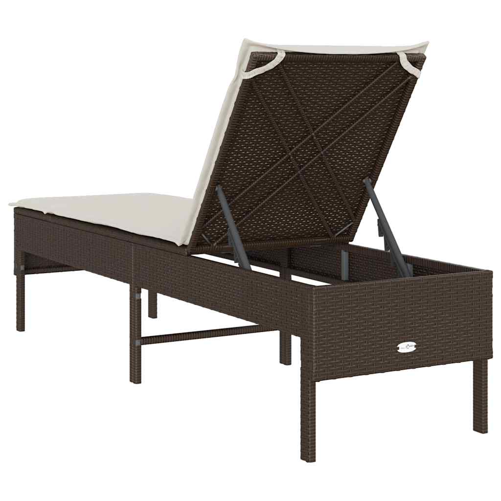 barna polyrattan napozóágy párnával 55x200x44 cm
