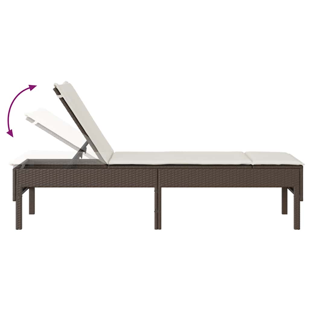 barna polyrattan napozóágy párnával 55x200x44 cm
