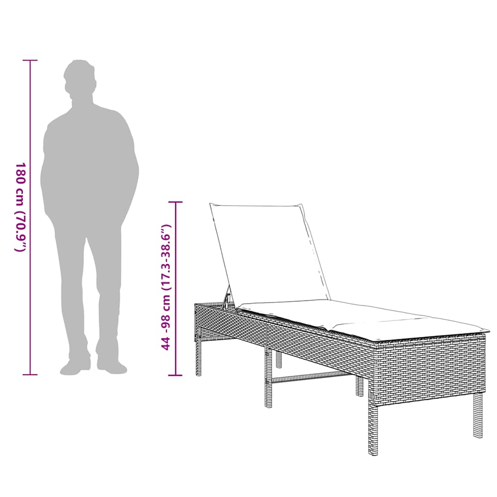 barna polyrattan napozóágy párnával 55x200x44 cm