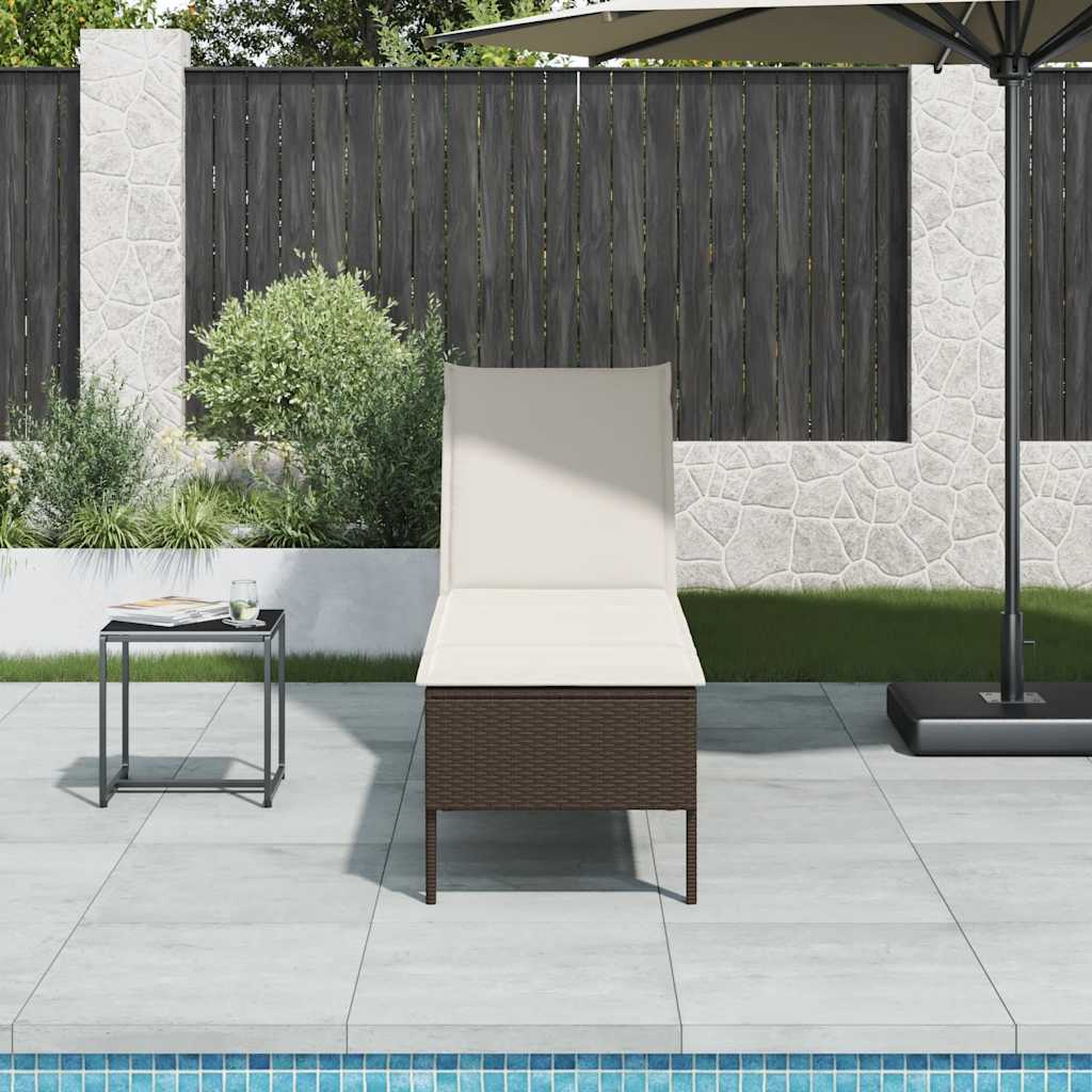 barna polyrattan napozóágy párnával 55x200x44 cm