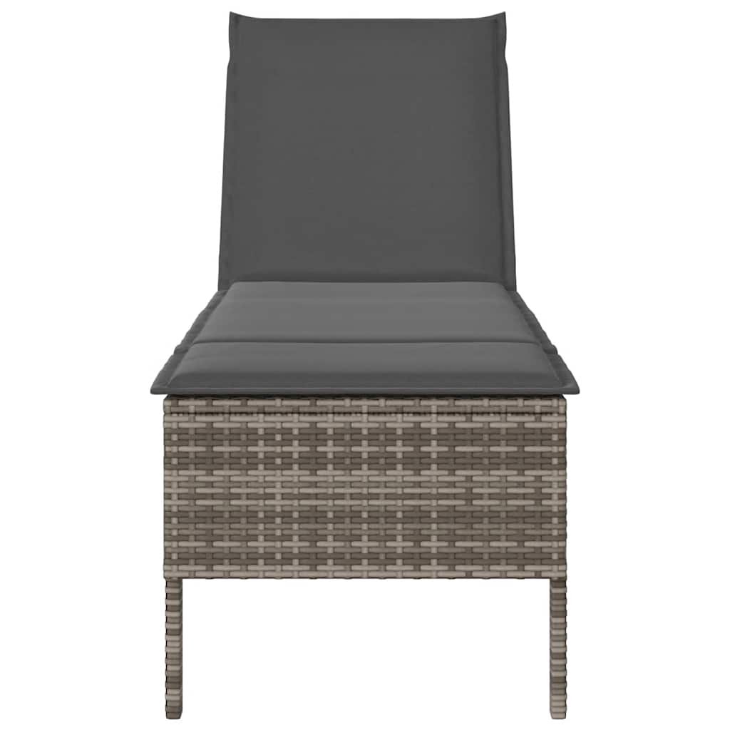 szürke polyrattan napozóágy párnával 55x200x44 cm
