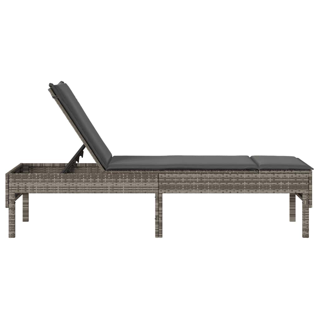 szürke polyrattan napozóágy párnával 55x200x44 cm