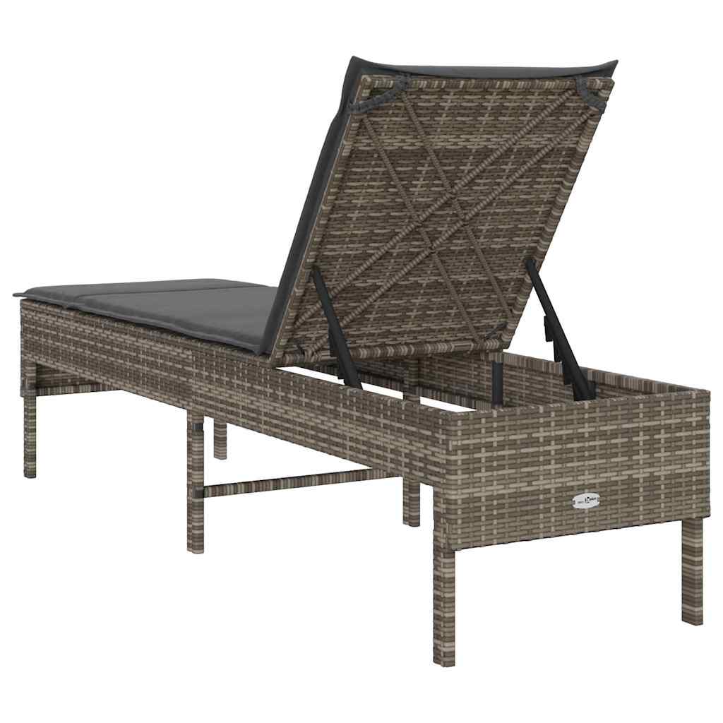szürke polyrattan napozóágy párnával 55x200x44 cm