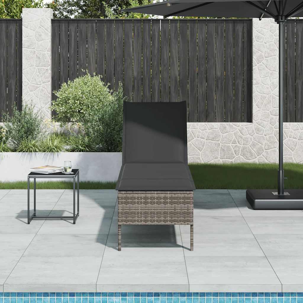 szürke polyrattan napozóágy párnával 55x200x44 cm