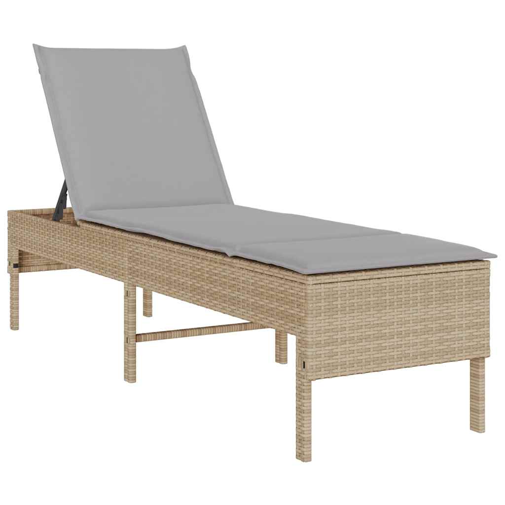 bézs polyrattan napozóágy párnával 55x200x44 cm