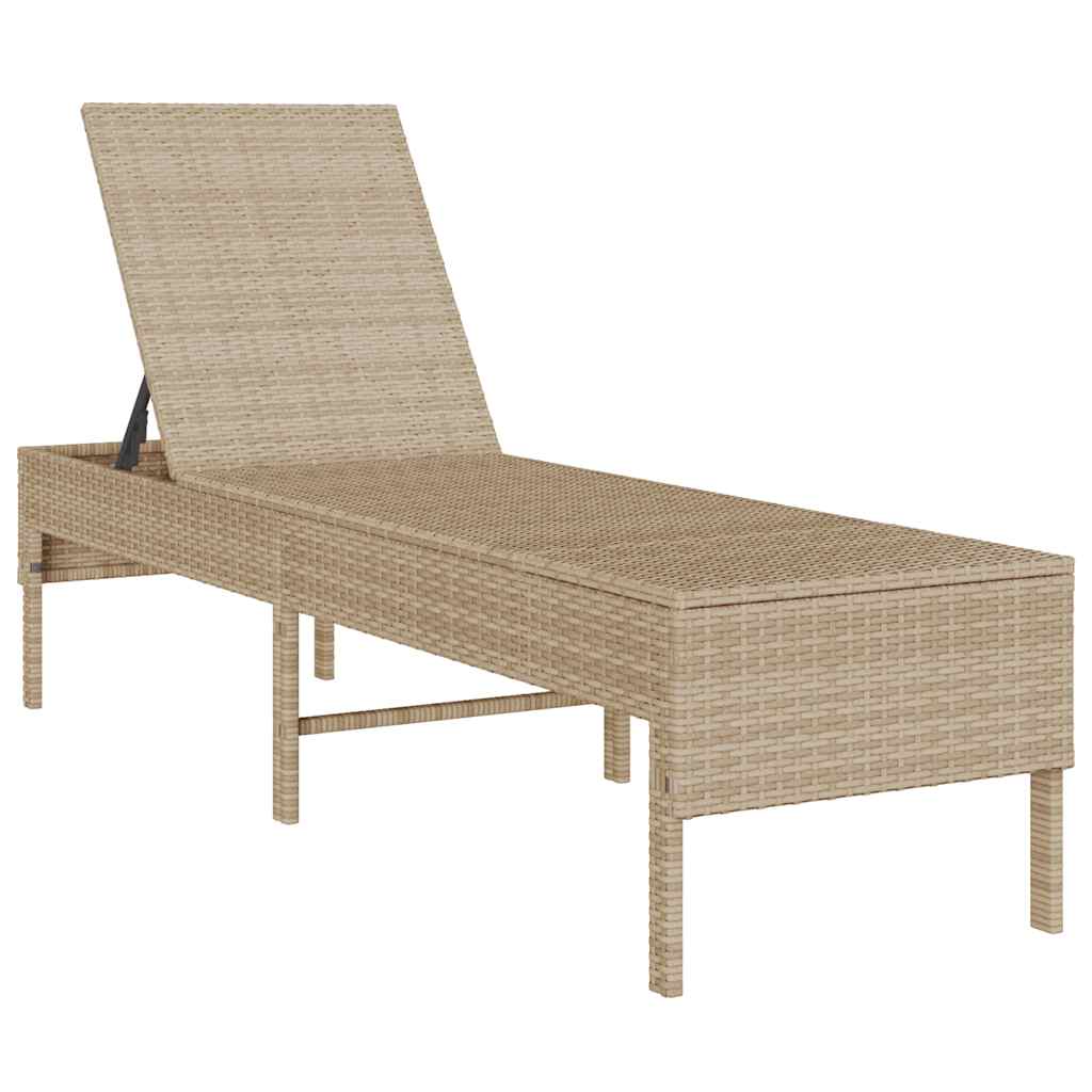 bézs polyrattan napozóágy párnával 55x200x44 cm