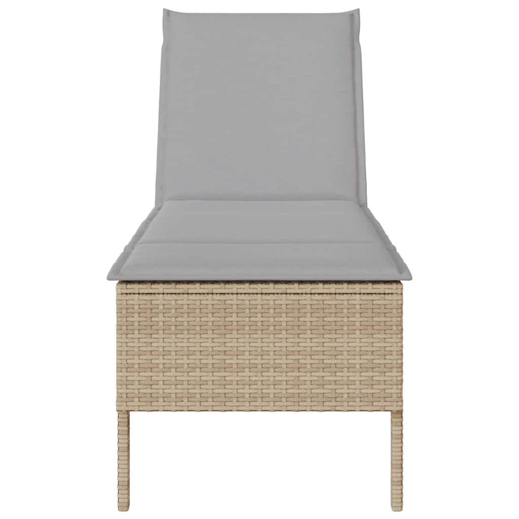 bézs polyrattan napozóágy párnával 55x200x44 cm